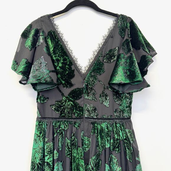 Marchesa Notte V-neck Velvet Burnout Lace Metallic Floral Maxi Dress Gown sz 6 - Picture 7 of 15